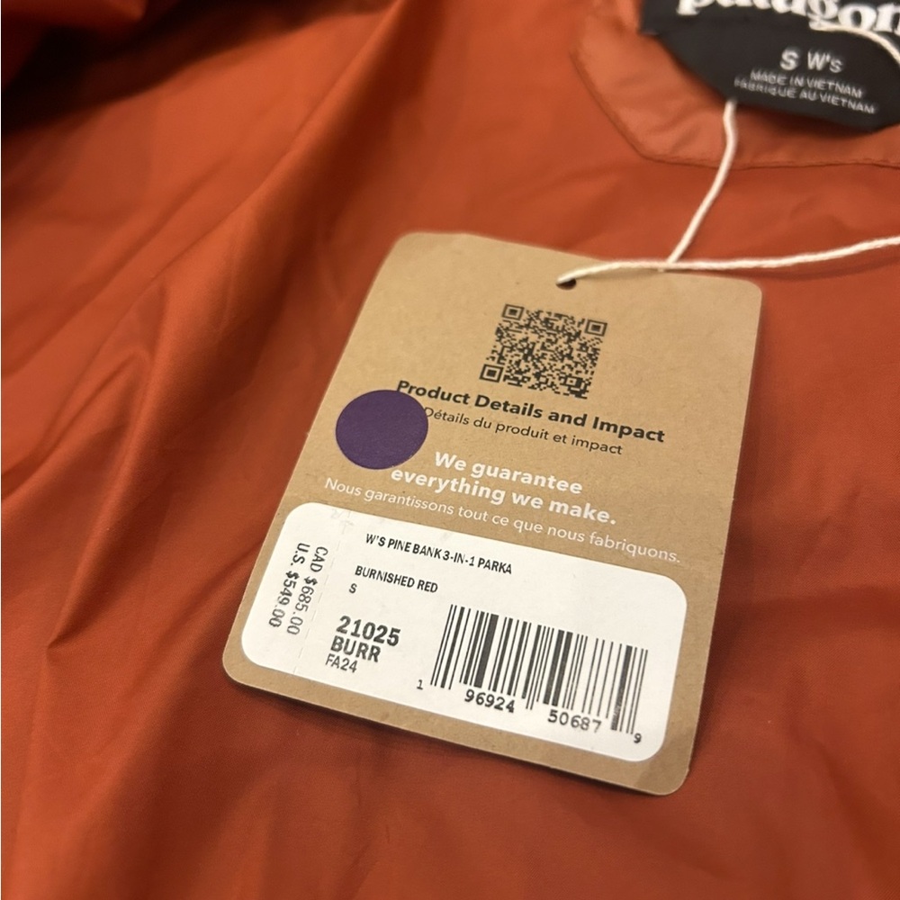 NWT PATAGONIA Women's Pine Bank 3-in-1 Parka Coat Burnshed Red long winter warm - Picture 6 of 8